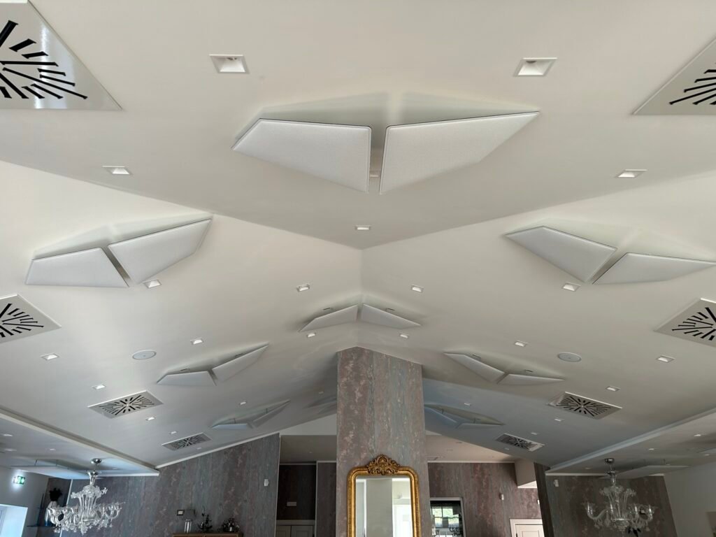 Professional acoustic ceiling panels in an elegant venue